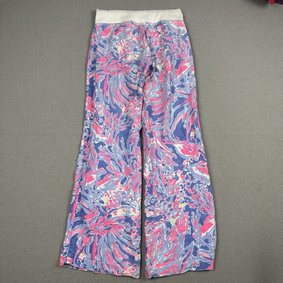 Lilly Pulitzer Linen Beach Pants Wide Leg Resort Lounge Iris Blue Shrimply XS - Picture 13 of 14
